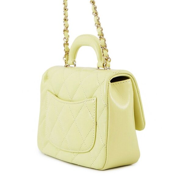 CHANEL Top handle Matelasse Shoulder Size Mini Shiny Calf Leather Yellow AS4543 - Picture 2 of 14